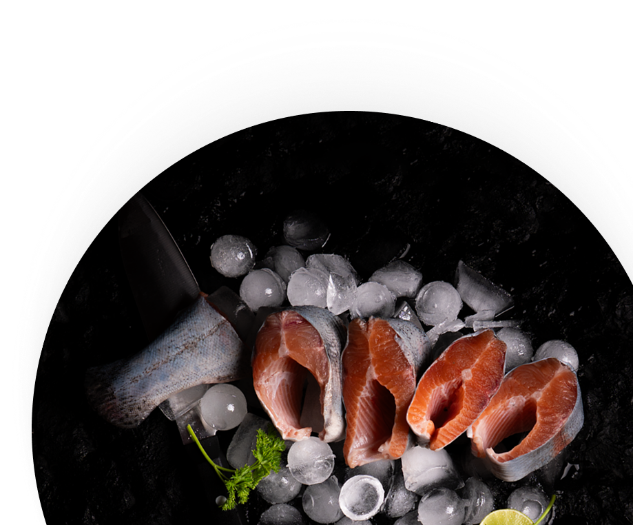 Fresh trout steaks on ice
